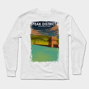 Peak District National Park Vintage Minimal Retro Travel Poster at Night Long Sleeve T-Shirt